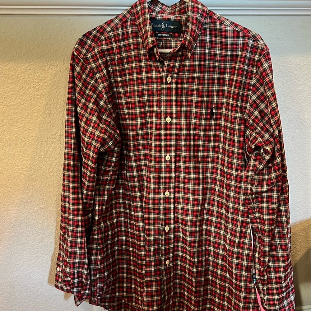 Medium - Ralph Lauren Red & White Long Sleeve Button Down